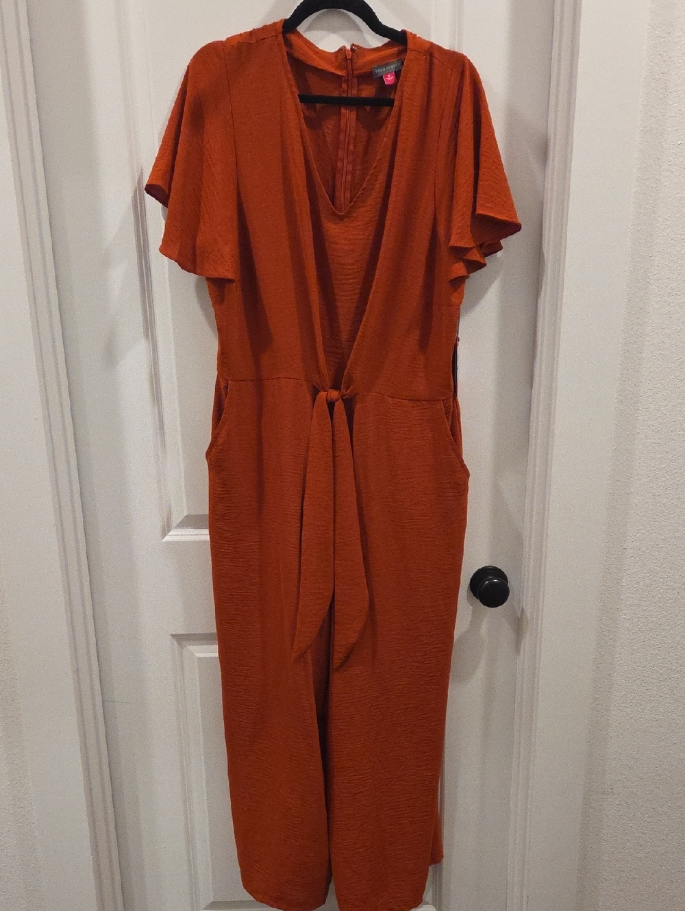Vince Camuto Womens Rust Tie-Front Jumpsuit